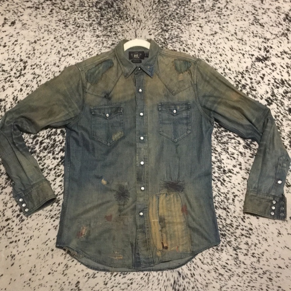 RRL distressed denim shirt